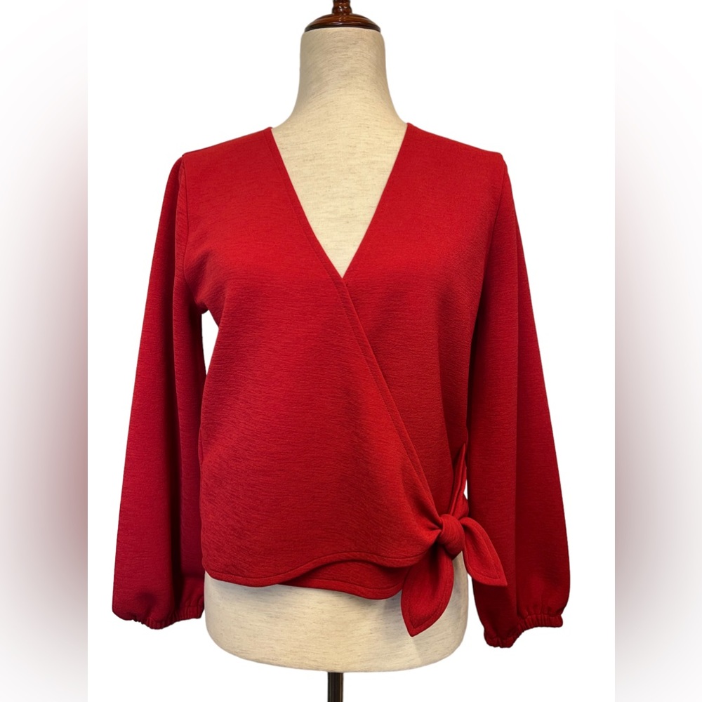 MADEWELL Blouse Texture&Thread V-Neck Knit Pullover Long Sleeves Red Size Small